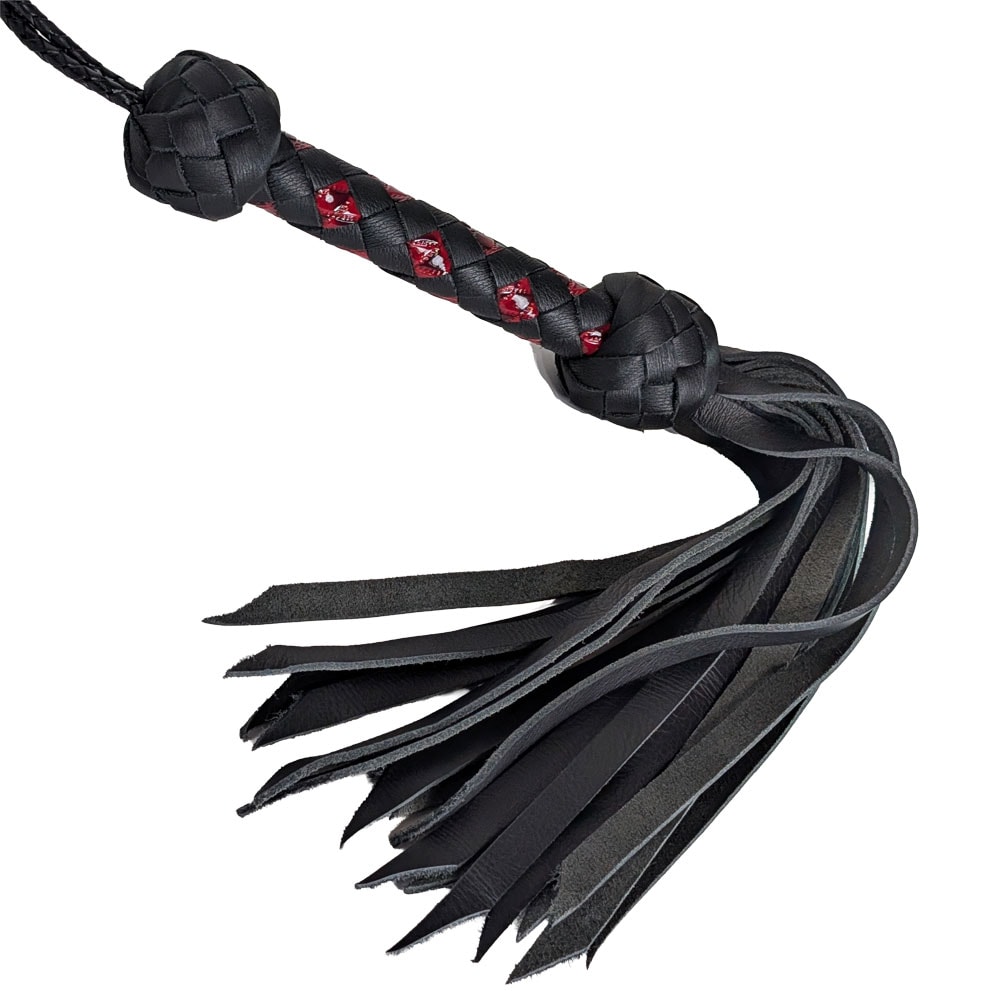 Medium Intensity Floggers 32 Black Water Buffalo Single Short Flogger - Red & Black Handle - 260058b